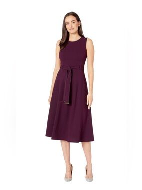 💜 NWT! Purple CALVIN KLEIN Belted Sleeveless Dress - Size 6